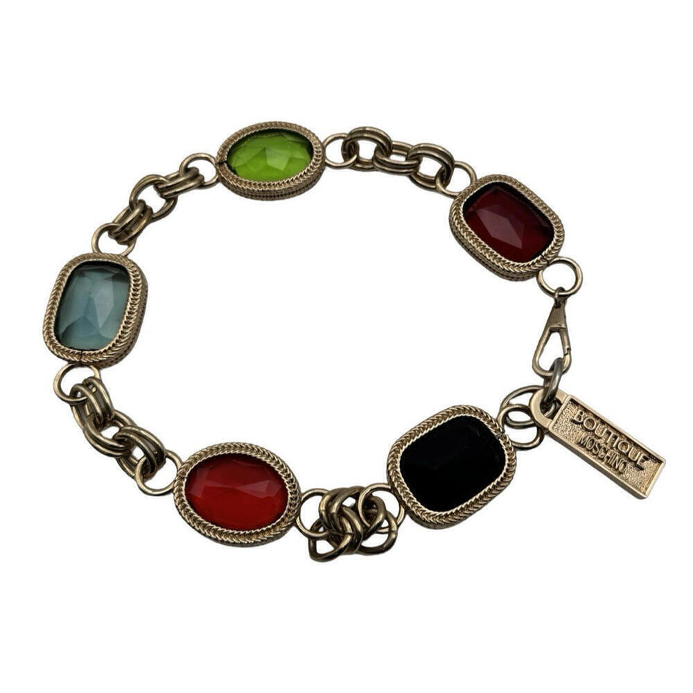 Moschino Boutique Jeweled Multicolor Gold Tone Choker Necklace
